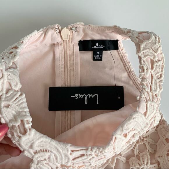 Lulus Love Poem Blush Pink Crochet Floral Lace Formal Halter Mini Dress Medium - Picture 5 of 13